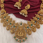 Goddess Lakshmi Nakshi Matte Finish Color Stone Short Necklace - Green