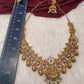 Goddess Lakshmi Nakshi Matte Finish Color Stone Short Necklace - Red