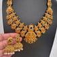 Goddess Lakshmi Nakshi Matte Finish Color Stone Short Necklace - Red