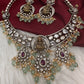 Victorian Antique Finish Coral Goddess Lakshmi Moissanite Short necklace