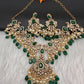 Peacock Color Stone Guttapusalu Short Necklace - Green