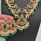 Peacock Color Stone Guttapusalu Short Necklace - Green