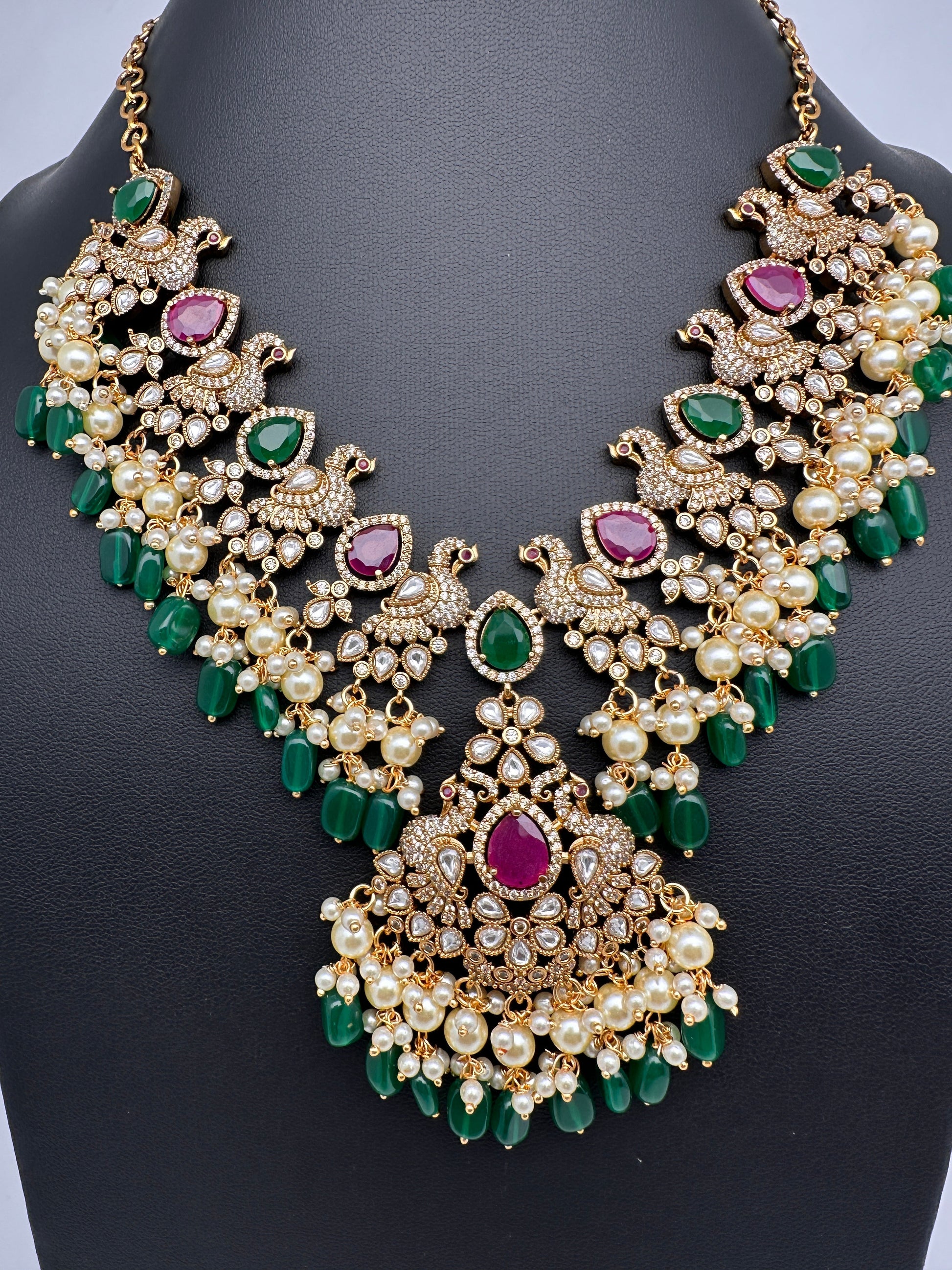 Peacock Color Stone Guttapusalu Short Necklace - Pink