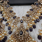 Peacock Color Stone Guttapusalu Short Necklace - Purple
