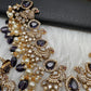 Peacock Color Stone Guttapusalu Short Necklace - Purple