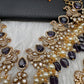Peacock Color Stone Guttapusalu Short Necklace - Purple