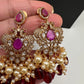 Peacock Color Stone Guttapusalu Short Necklace - Red