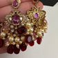 Peacock Color Stone Guttapusalu Short Necklace - Red