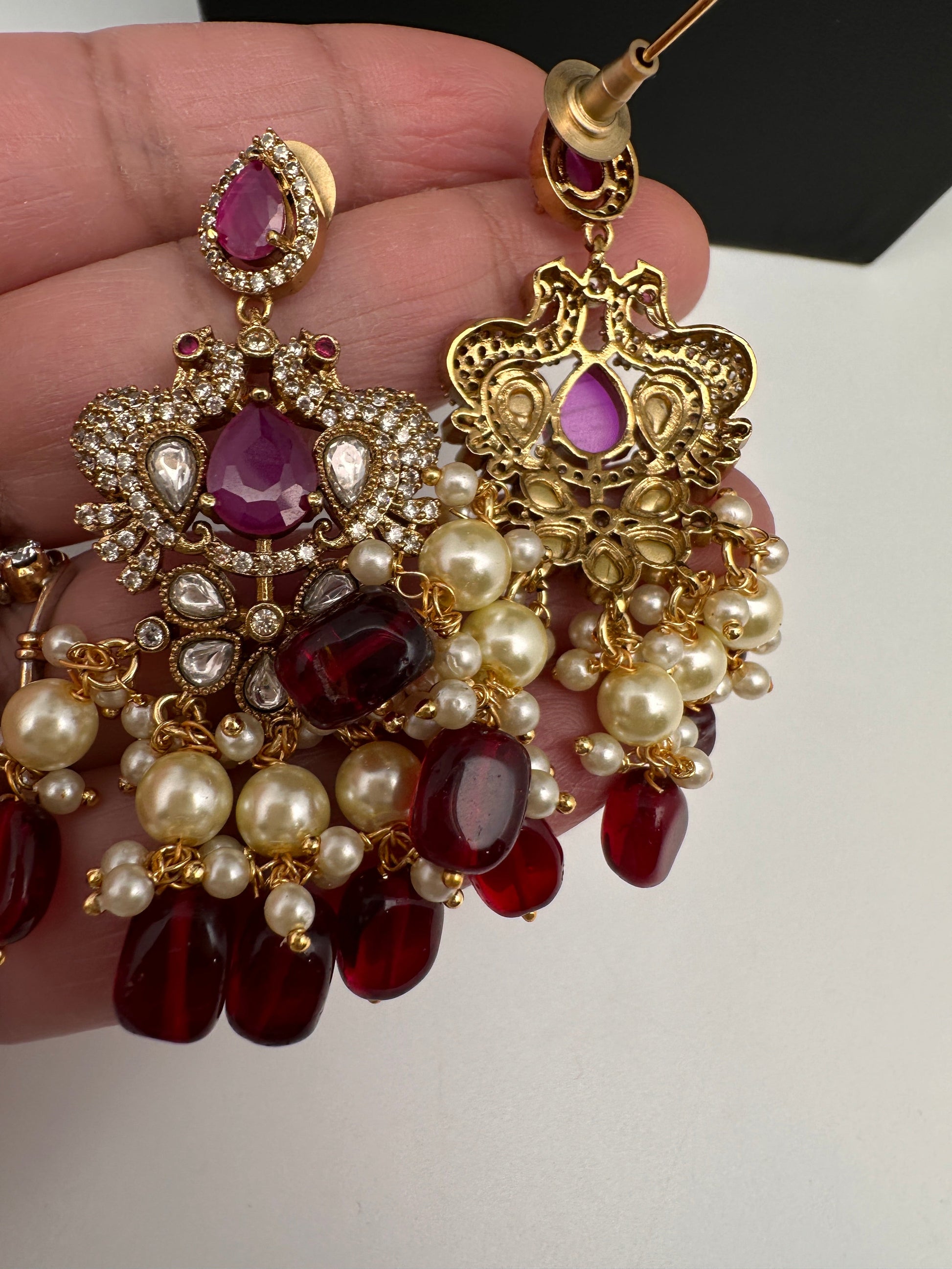 Peacock Color Stone Guttapusalu Short Necklace - Red