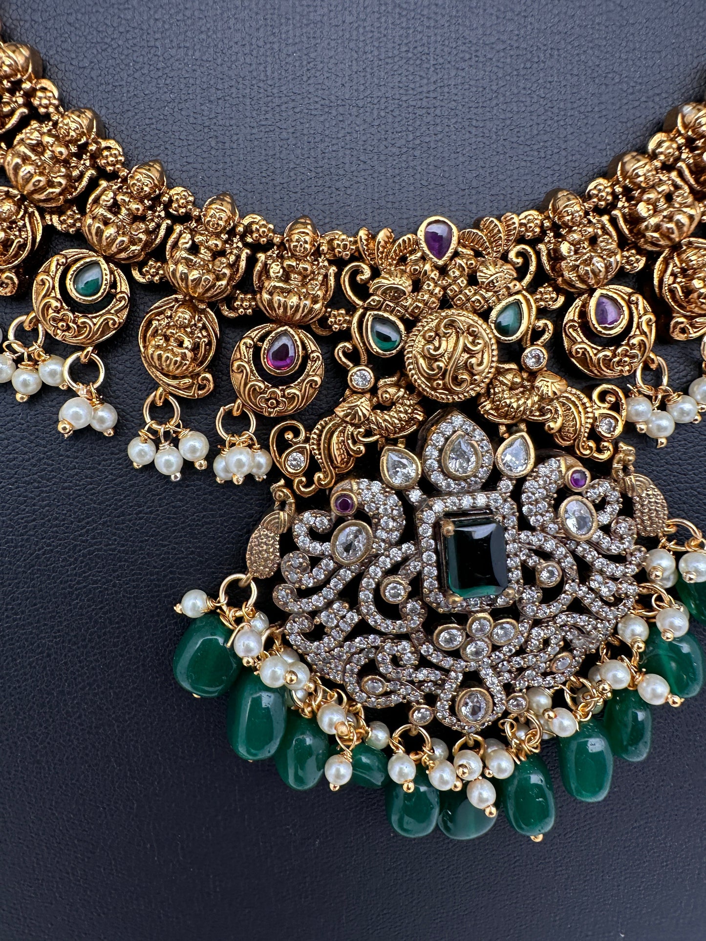 Goddess Lakshmi Matte AD Neckline Necklace