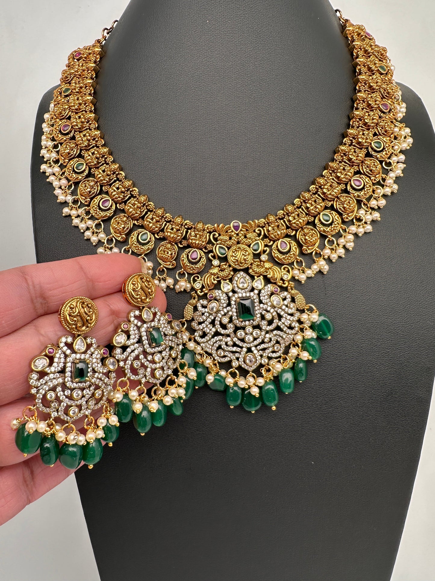 Goddess Lakshmi Matte AD Neckline Necklace