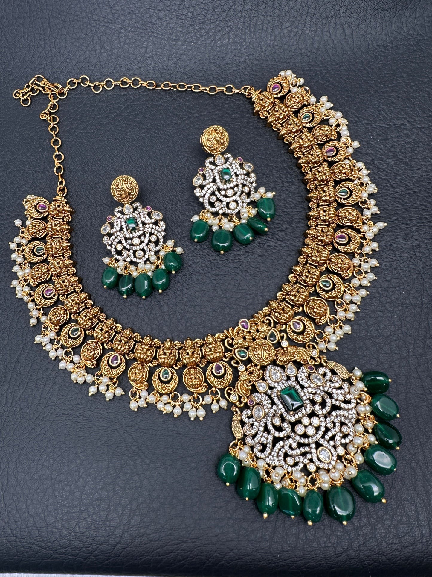 Goddess Lakshmi Matte AD Neckline Necklace