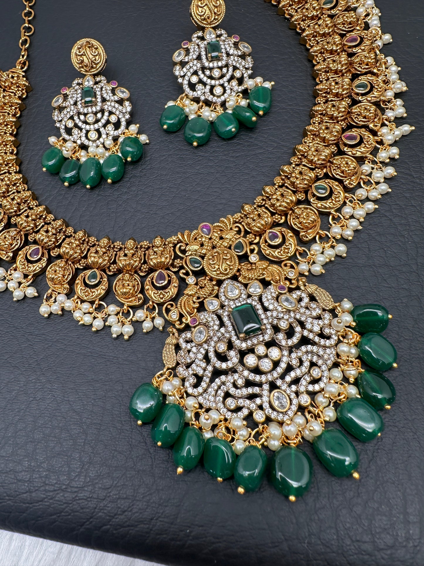 Goddess Lakshmi Matte AD Neckline Necklace