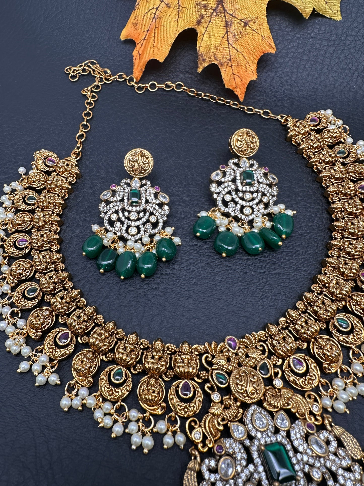 Goddess Lakshmi Matte AD Neckline Necklace