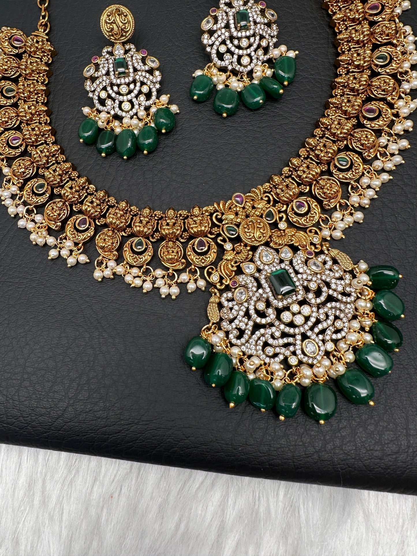 Goddess Lakshmi Matte AD Neckline Necklace