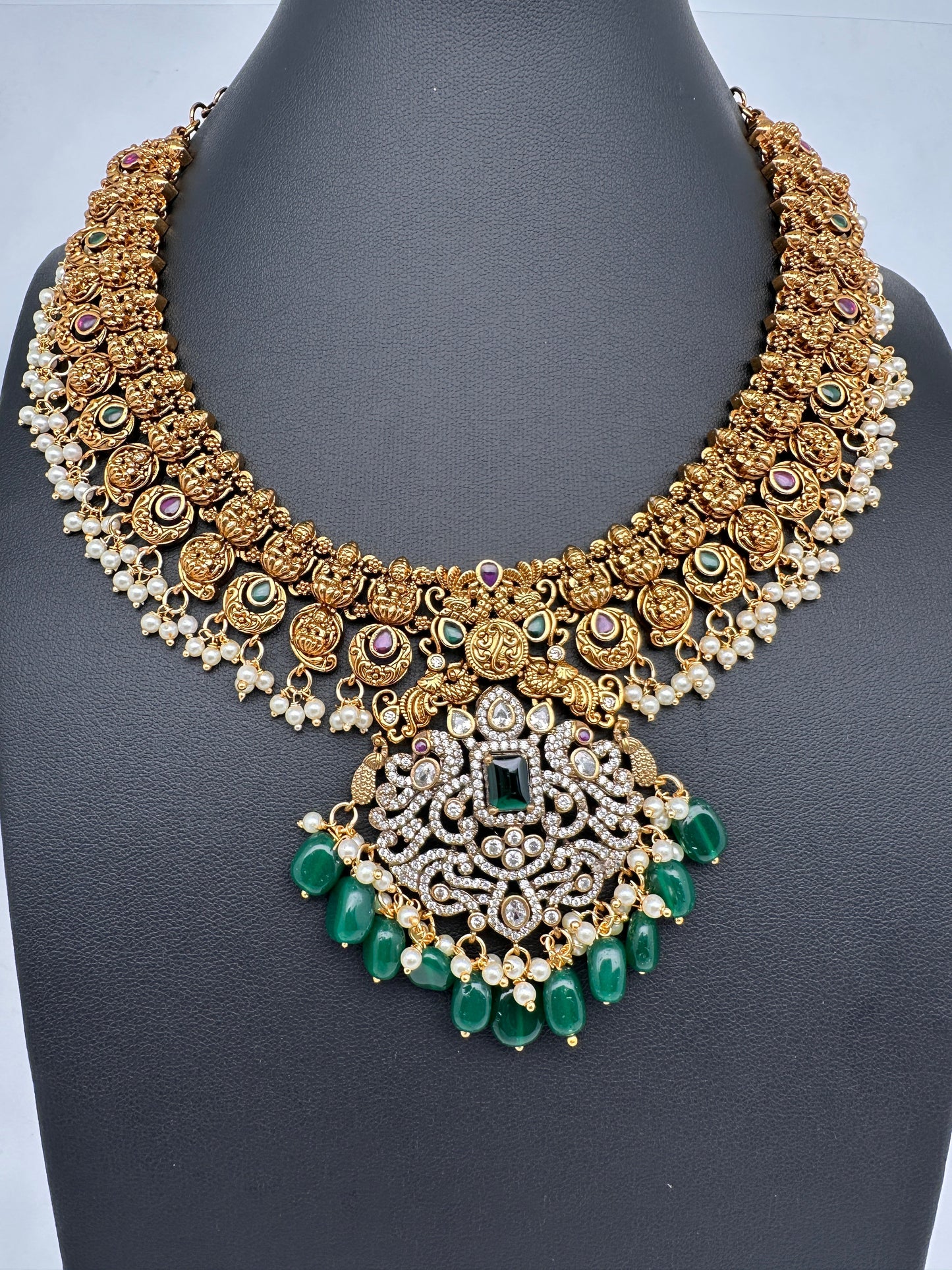 Goddess Lakshmi Matte AD Neckline Necklace