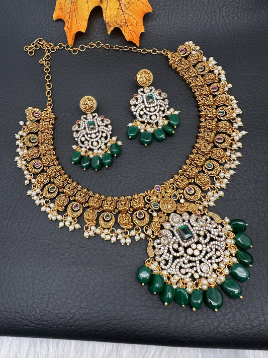 Goddess Lakshmi Matte AD Neckline Necklace