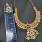 CZ Peacock Pattern Jalebi Color Stone Short Necklace - Red
