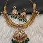 CZ Peacock Pattern Jalebi Color Stone Short Necklace - Red