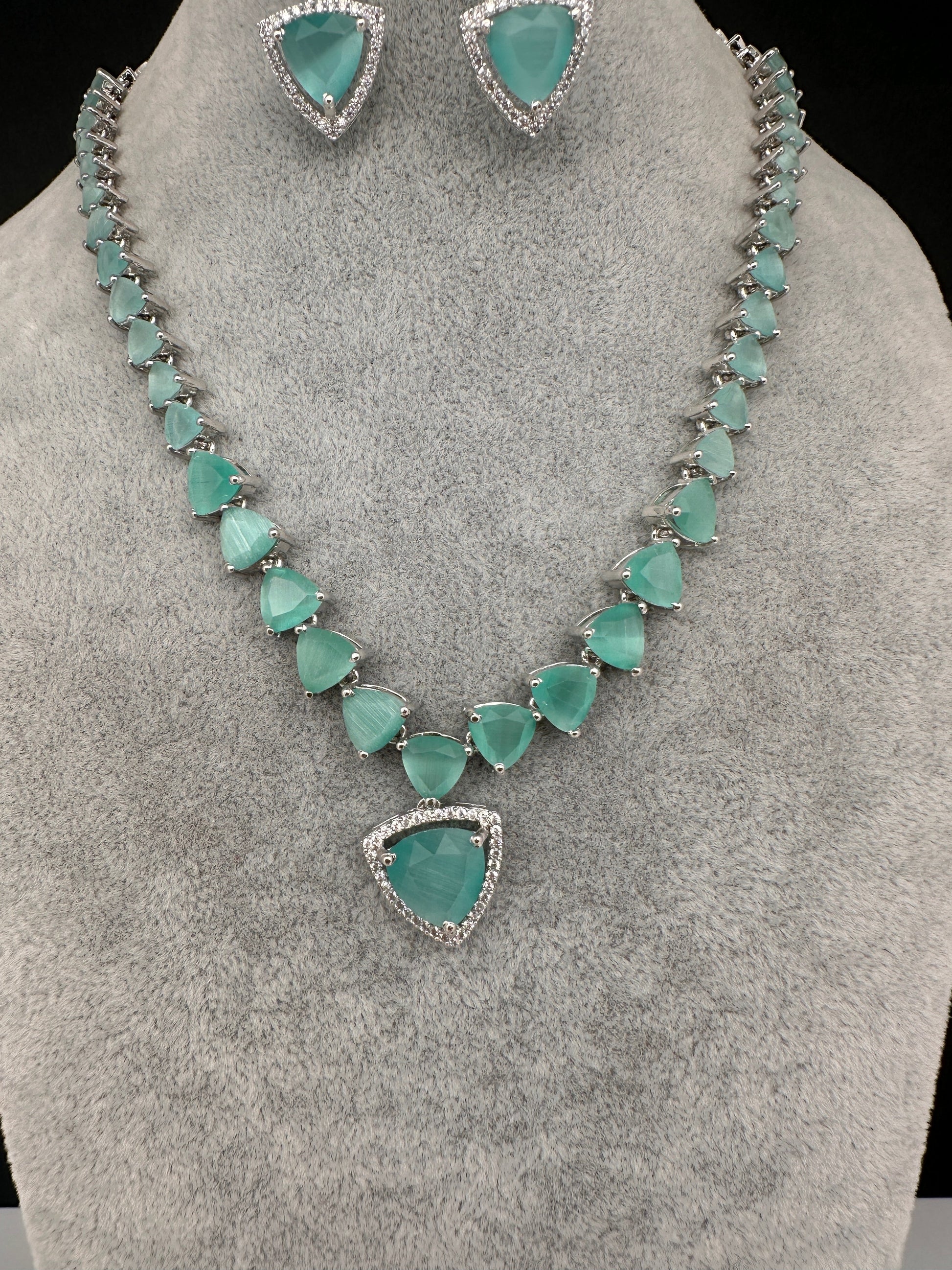 CZ AD Color Stone Dainty Short Necklace - MintGreen
