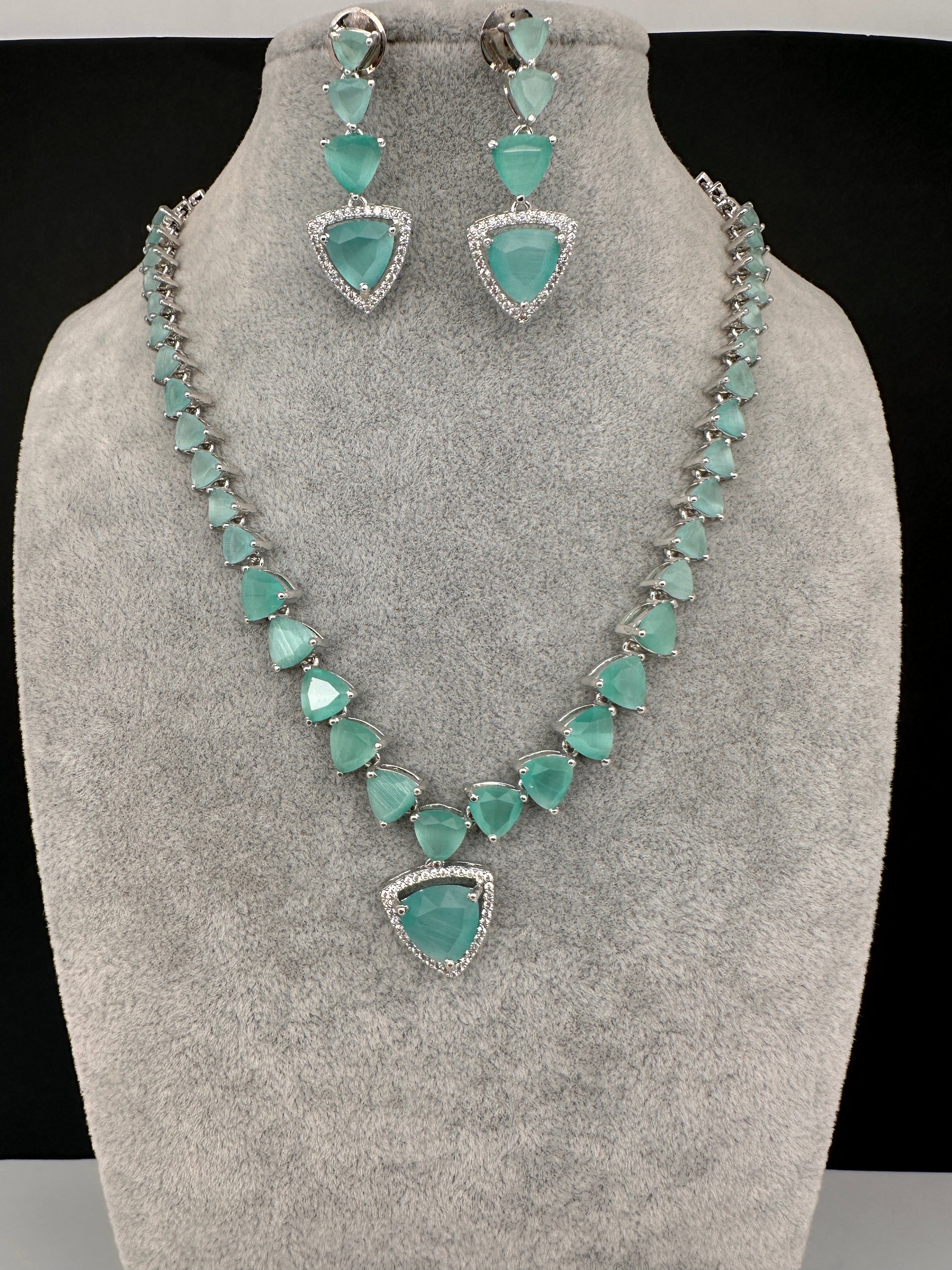 CZ AD Color Stone Dainty Short Necklace - MintGreen