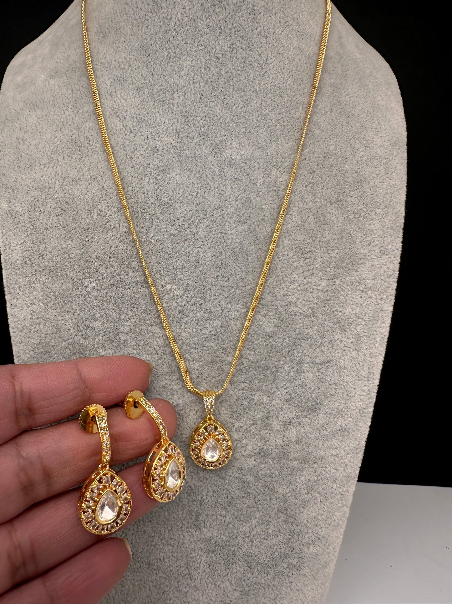 Moissanite AD Pendent Set Dainty Chain Necklace - Style1
