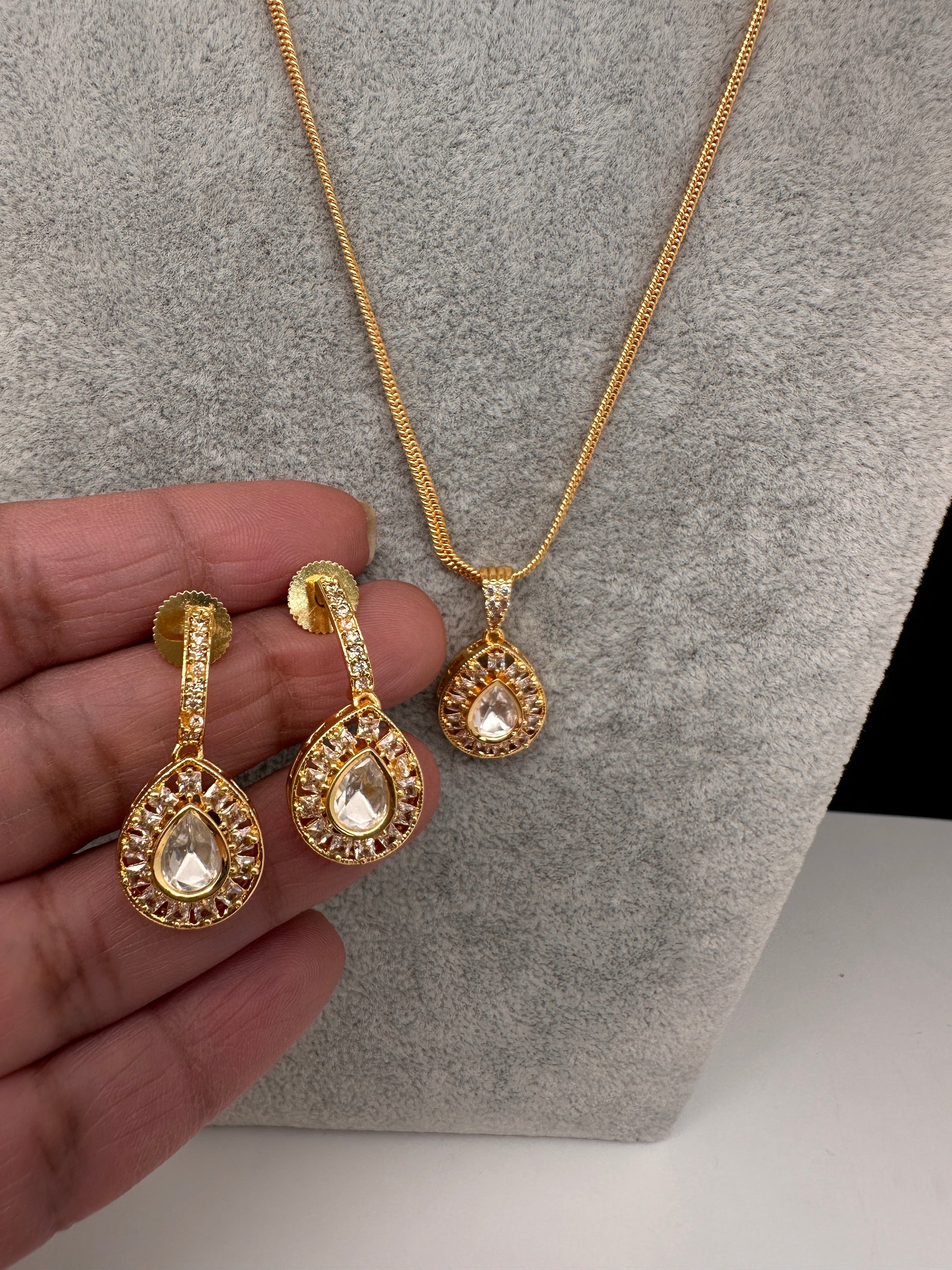 Moissanite AD Pendent Set Dainty Chain Necklace - Style1