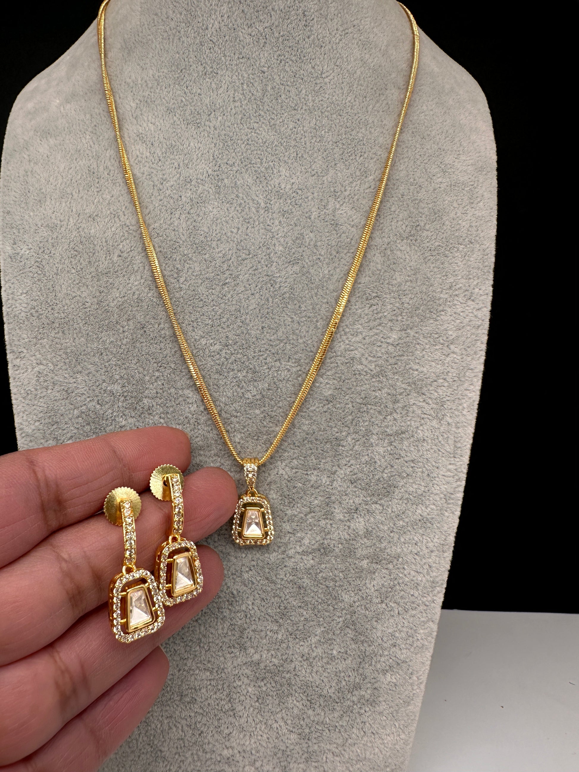 Moissanite AD Pendent Set Dainty Chain Necklace - Style2