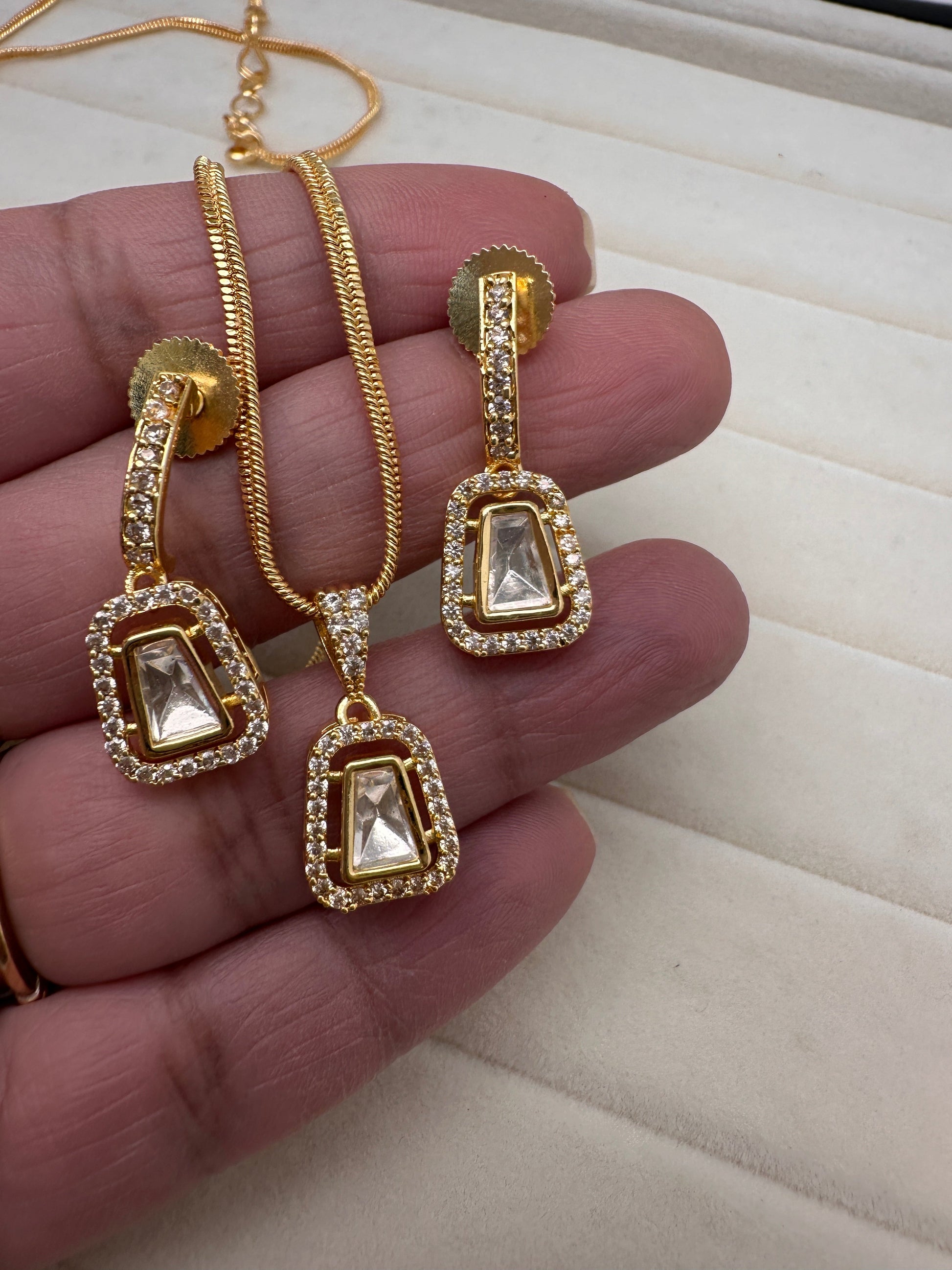 Moissanite AD Pendent Set Dainty Chain Necklace - Style2
