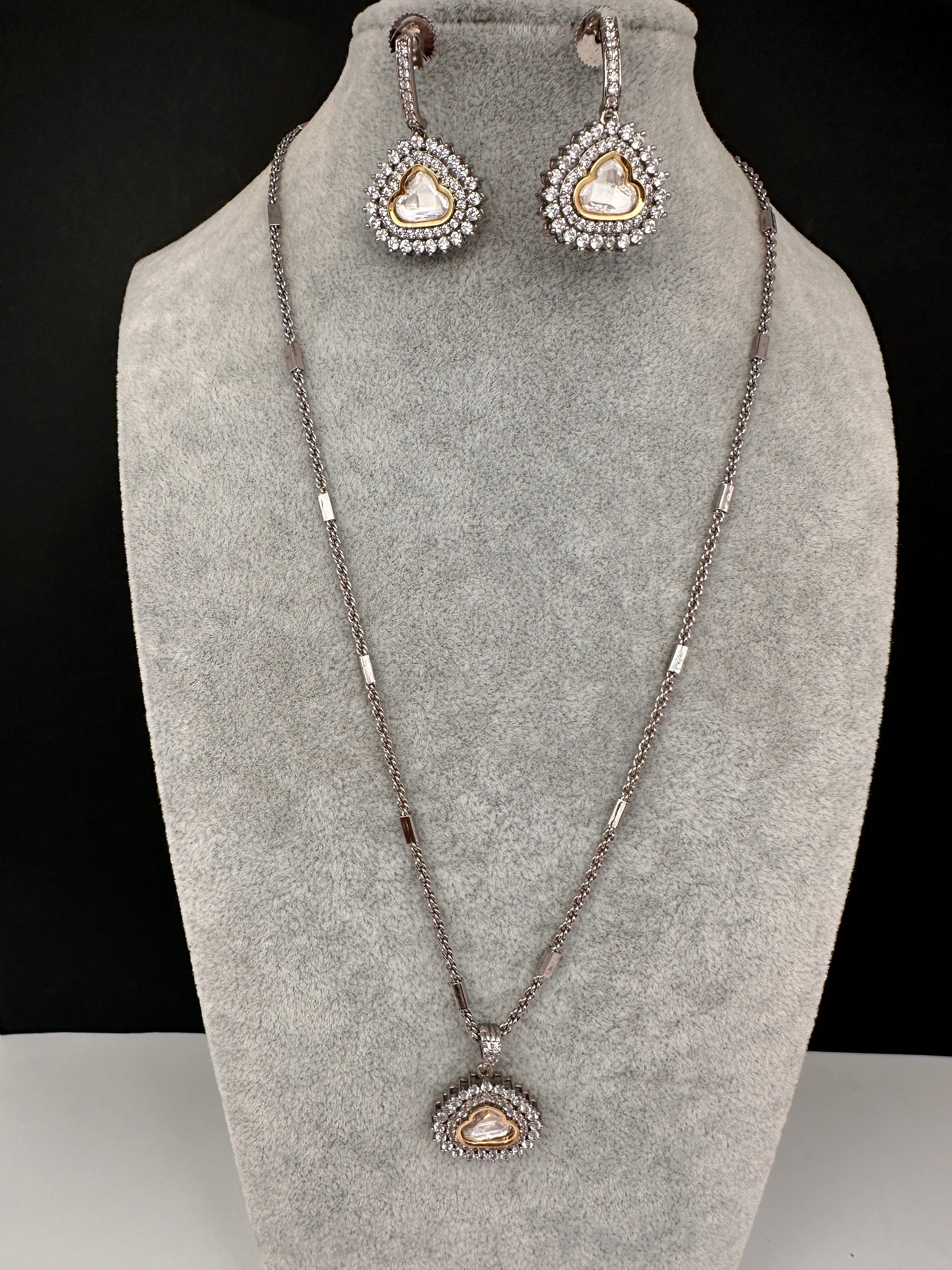Moissanite AD Pendent Set Dainty Chain Necklace - Clear
