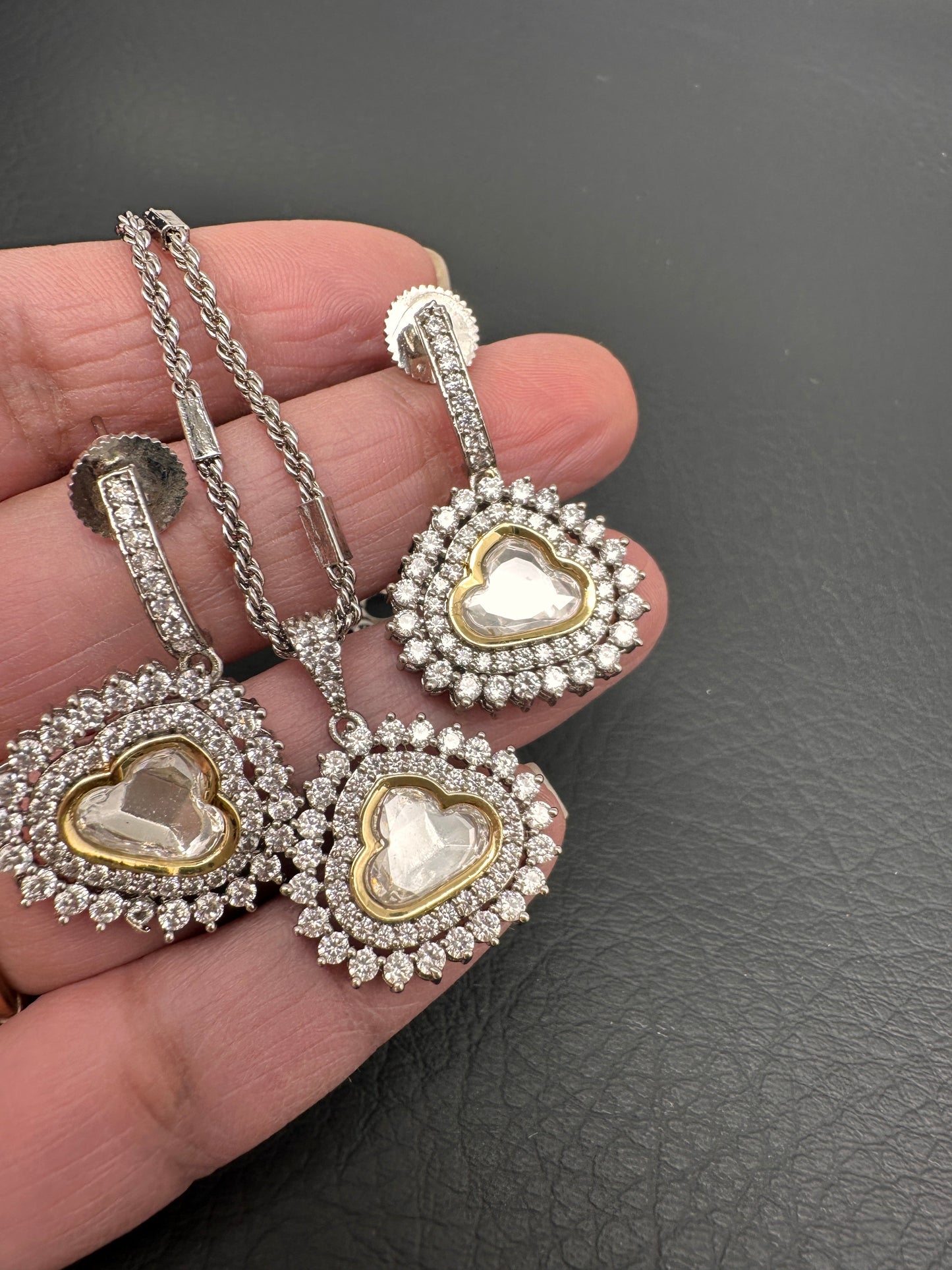 Moissanite AD Pendent Set Dainty Chain Necklace - Clear