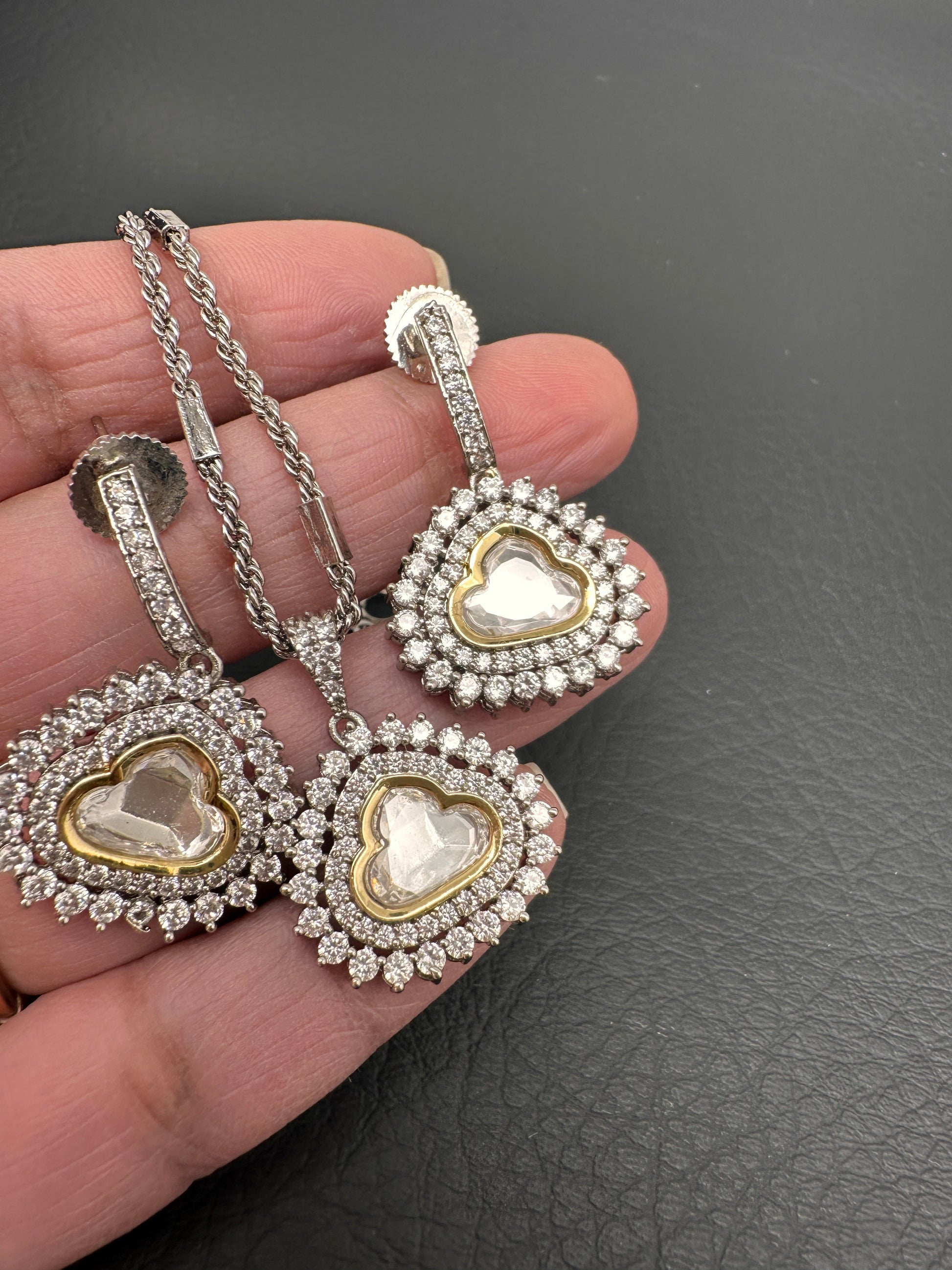 Moissanite AD Pendent Set Dainty Chain Necklace - Clear