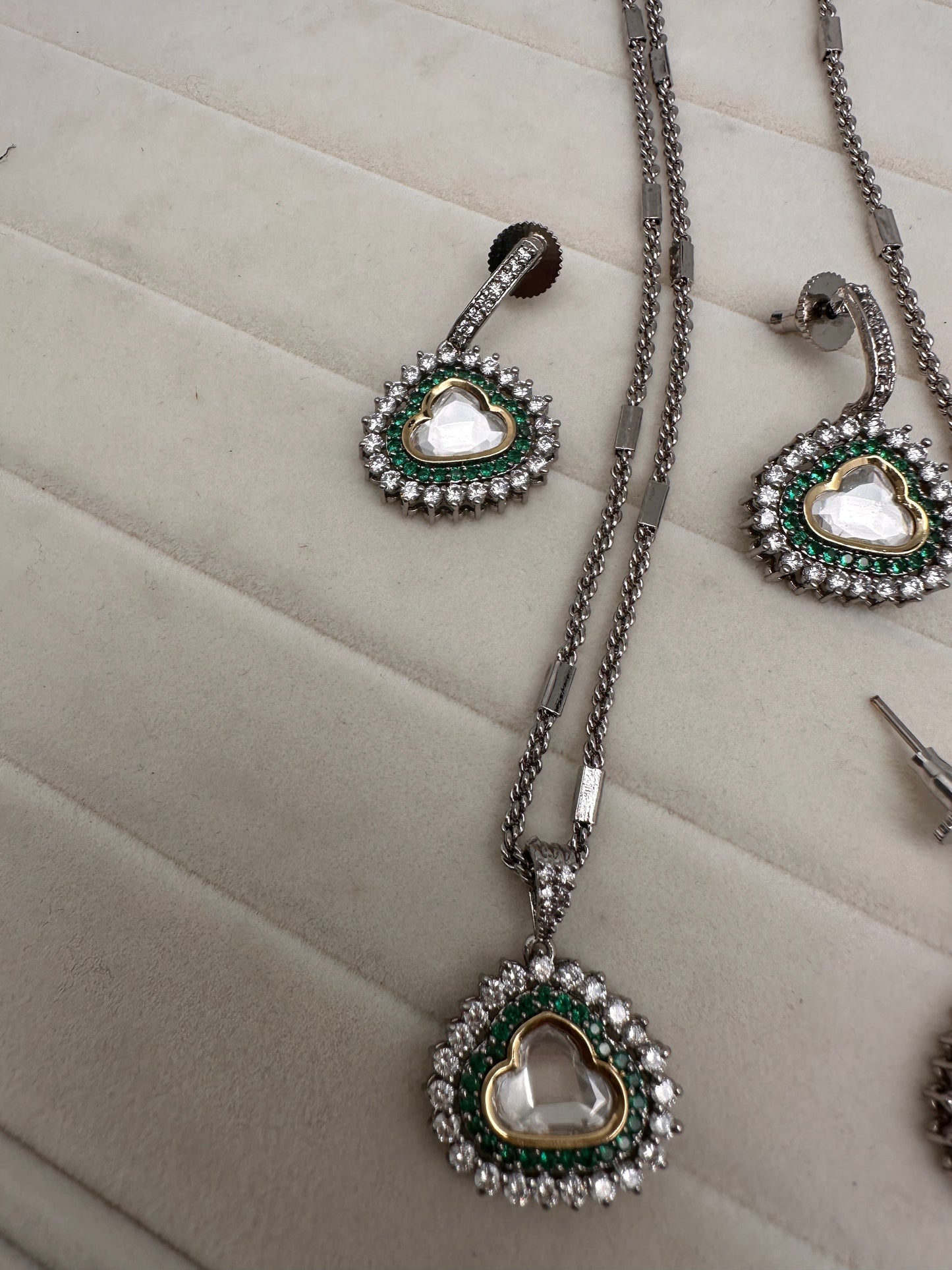 Moissanite AD Pendent Set Dainty Chain Necklace - Green