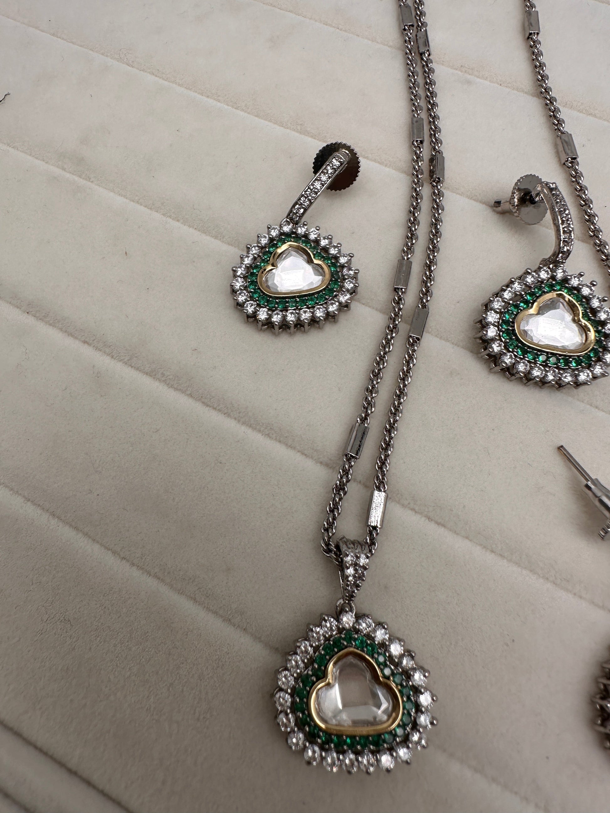 Moissanite AD Pendent Set Dainty Chain Necklace - Green