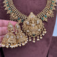 Matte Nakshi Goddess Lakshmi Short Necklace Jhumka - Green