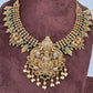 Matte Nakshi Goddess Lakshmi Short Necklace Jhumka - Green