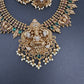 Matte Nakshi Goddess Lakshmi Short Necklace Jhumka - Green
