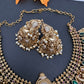 Matte Nakshi Goddess Lakshmi Short Necklace Jhumka - Green