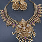 Matte Nakshi Goddess Lakshmi Short Necklace Jhumka - Red