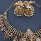 Matte Nakshi Goddess Lakshmi Short Necklace Jhumka - Red