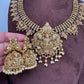 Matte Nakshi Goddess Lakshmi Short Necklace Jhumka - Red