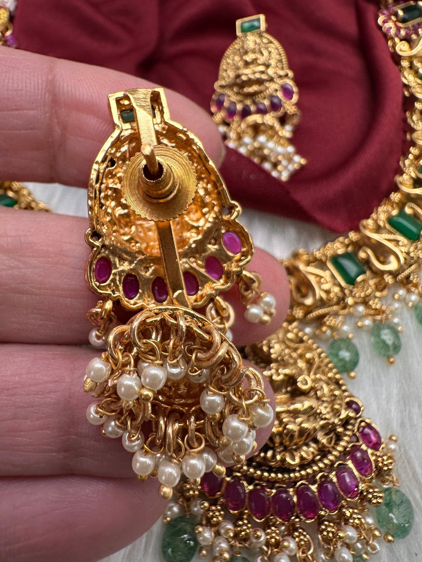 Matte Goddess Lakshmi Short Necklace Jhumka