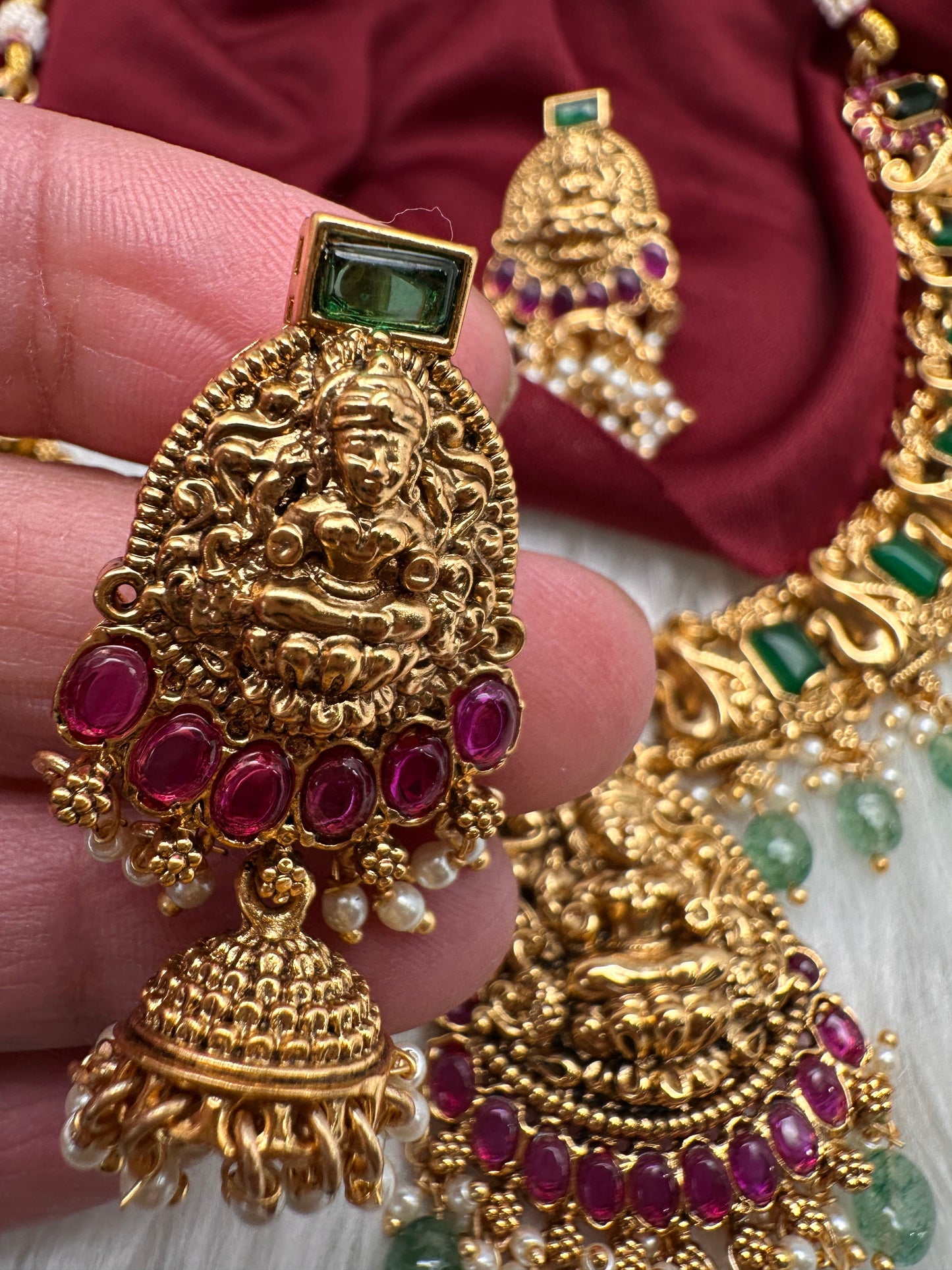 Matte Goddess Lakshmi Short Necklace Jhumka