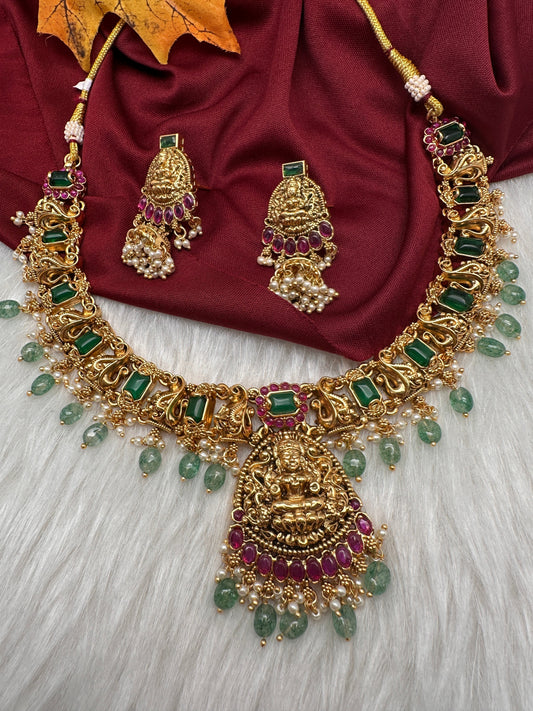 Matte Goddess Lakshmi Short Necklace Jhumka