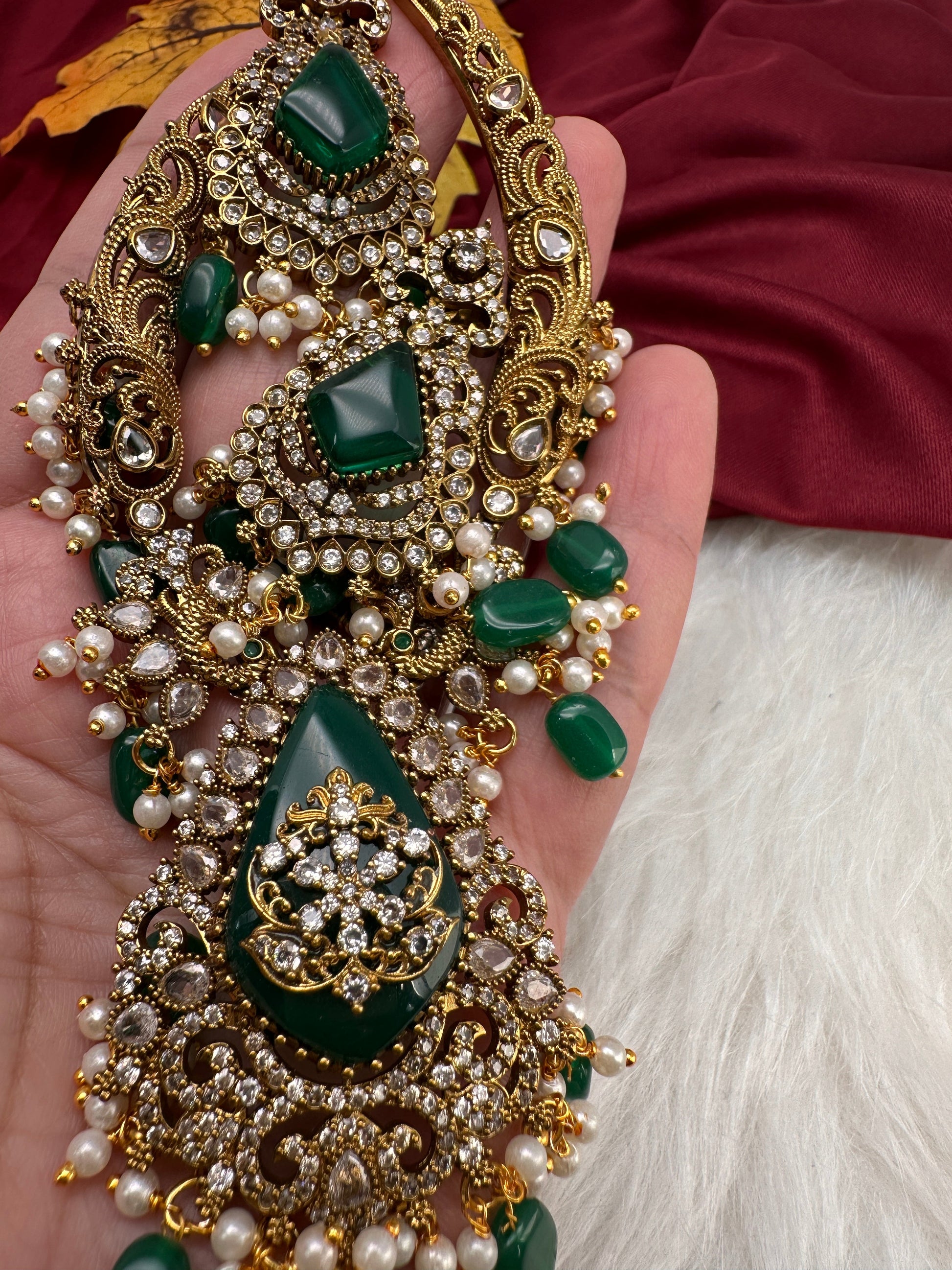 Matte CZ Color Stone Kanthi Short Necklace - Green