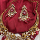 Matte CZ Color Stone Kanthi Short Necklace - Red