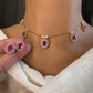 Invisible Dainty CZ Color Stone Short Necklace - Red