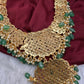 Potta Stone Emerald Pearls Ethnic Short Necklace