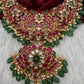 Potta Stone Emerald Pearls Ethnic Short Necklace
