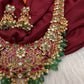 Potta Stone Emerald Pearls Ethnic Short Necklace